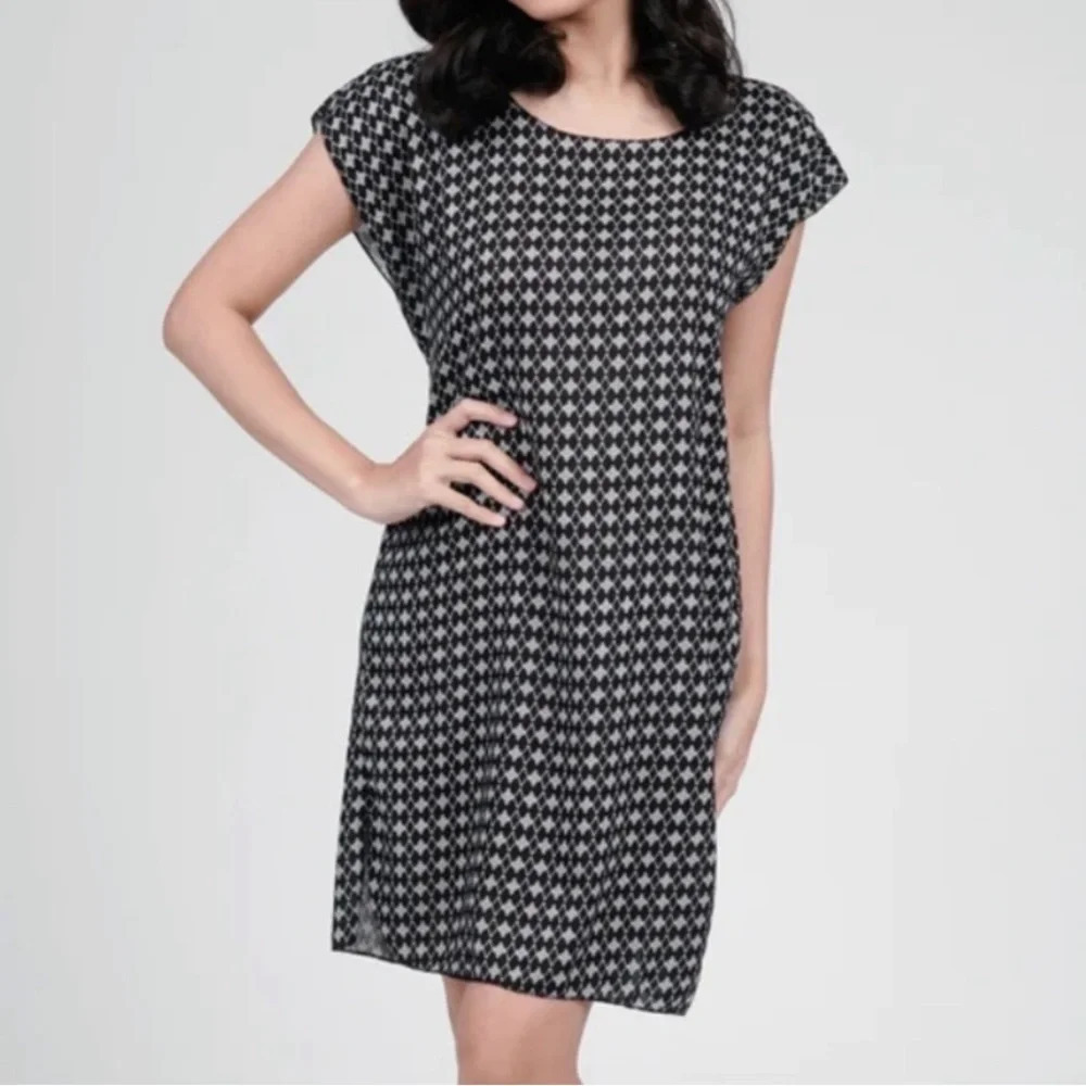 J. JILL 100% Linen Boho Geometric Print Spring Summer Light Shift Dress